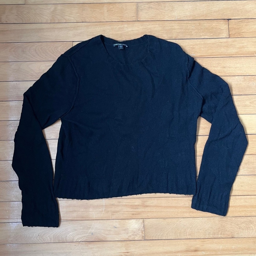 James Perse Black 100% Cashmere Crewneck Sweater Size 2 Mens M Womens L WOKC3097